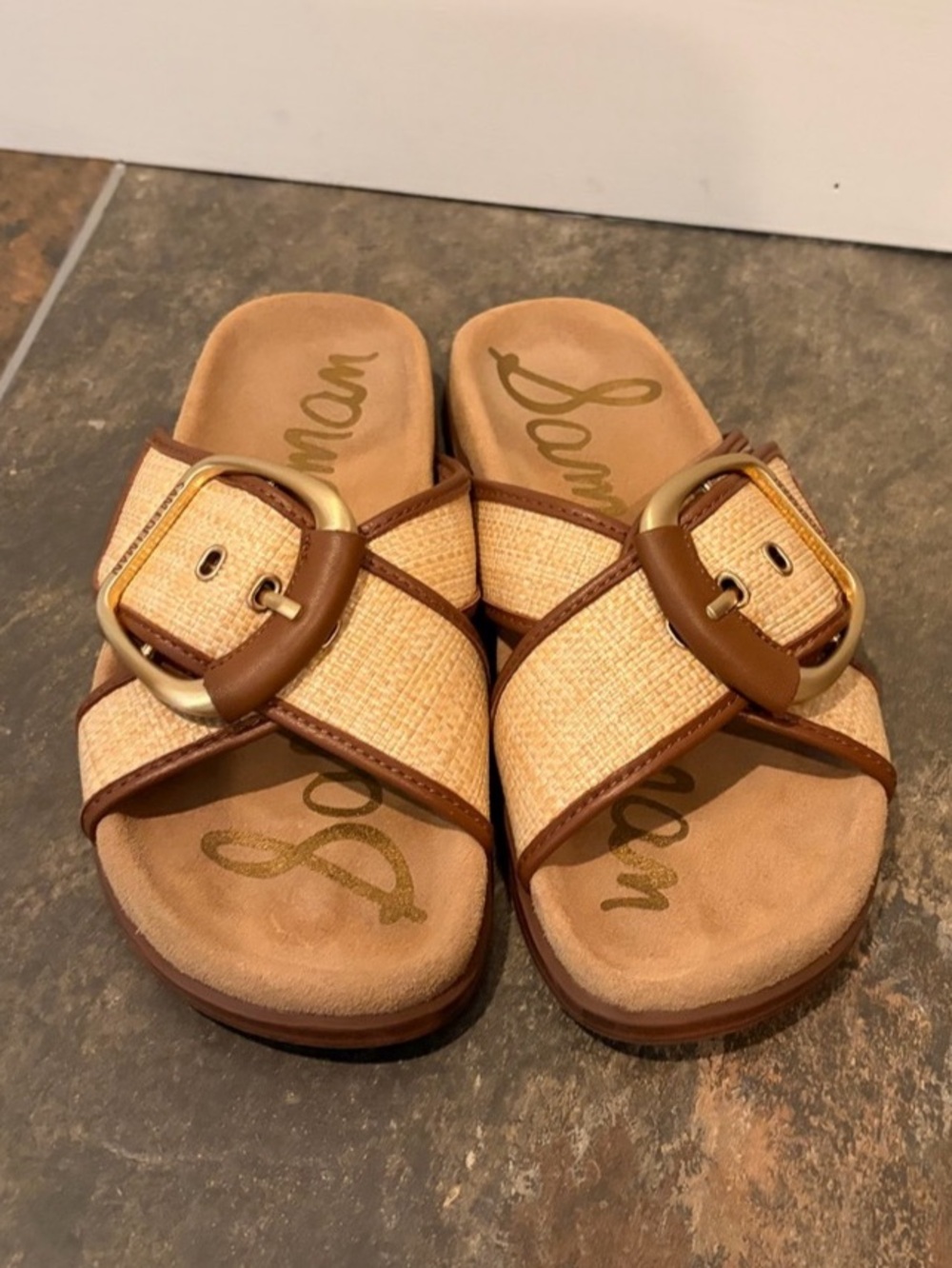 Sam Edelman Darla Slide Sandal Buckle Slide Sandals Tan US 6 1/2